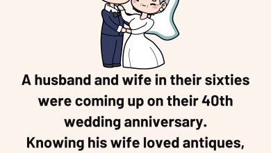 A husband and wife in their sixties were coming up on their 40th wedding anniversary. Knowing his wife loved antiques he bought a beautiful old brass oil lamp for her. When she unwrapped it a ge e1729742211924