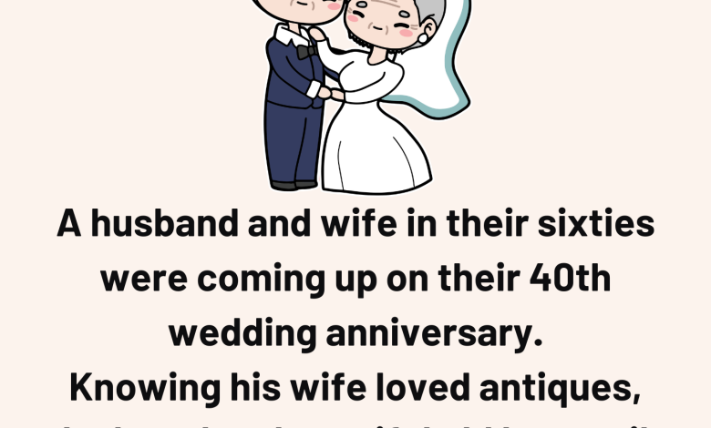 A husband and wife in their sixties were coming up on their 40th wedding anniversary. Knowing his wife loved antiques he bought a beautiful old brass oil lamp for her. When she unwrapped it a ge e1729742211924